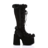 Kunstpelz blockabsatz goth 13 cm schwarze chunky plateaustiefel damen