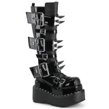 Lackleder 11,5 cm BEAR-215 emo damen stiefel mit pyramiden plateau in schwarz