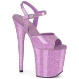 Lila 20 cm FLAMINGO-809GP glitter plateau high heels sandaletten