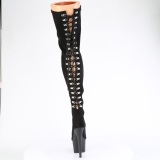 Microfiber 18 cm ADORE-3063 Black overknee boots with laces