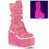 Neon 14 cm SWING-G platform halbhohe stiefel damen mit schnallen rosa