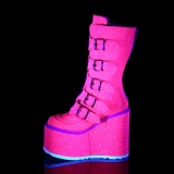 Neon 14 cm SWING-G platform halbhohe stiefel damen mit schnallen rosa