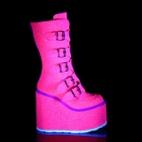 Neon 14 cm SWING-G platform halbhohe stiefel damen mit schnallen rosa