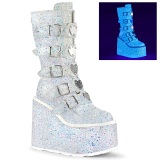 Neon 14 cm SWING-G platform halbhohe stiefel damen mit schnallen weiss