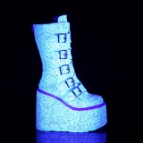 Neon 14 cm SWING-G platform halbhohe stiefel damen mit schnallen weiss