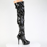 Patent 13,5 cm platform overknee high heel boots with chains