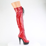 Patent 15 cm DELIGHT-3029 Red overknee boots with laces