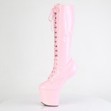 Patent 20 cm CRAZE-2023 Heelless platform pony knee boots rose