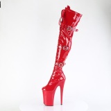 Patent 23 cm INFINITY-3028 high heeled thigh high boots with buckles red