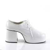 Patent JAZZ-02 pimp shoes 70s mens disco platform shoes lace-up white