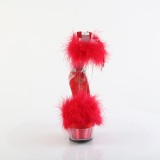 Red 15 cm DELIGHT-624F exotic pole dance high heel sandals with feathers