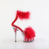 Red 15 cm DELIGHT-624F exotic pole dance high heel sandals with feathers