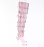 Rosa 15 cm DELIGHT exotic overkneestiefel mit strass fransen