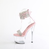 Rosa 18 cm PASSION-727RS transparente plateau high heels mit knöchelriemen