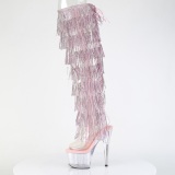 Rosa 18 cm pole dance exotic overkneestiefel mit strass fransen