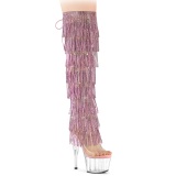 Rose 18 cm pole dance exotic overknee boots rhinestone fringes