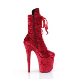 Samt 20 cm FLAMINGO-1045VEL Rote high heels stiefeletten + zehenschutz