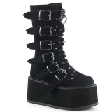 Samt 9 cm DAMNED-225 platform halbhohe stiefel damen mit schnallen schwarz