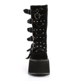 Samt 9 cm DAMNED-225 platform halbhohe stiefel damen mit schnallen schwarz