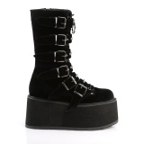 Samt 9 cm DAMNED-225 platform halbhohe stiefel damen mit schnallen schwarz