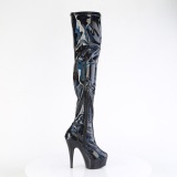 Schwarz 15 cm DELIGHT-3000HWR Hologramm poledance overkneestiefel