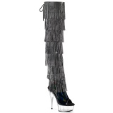 Schwarz 15 cm DELIGHT exotic overkneestiefel mit strass fransen