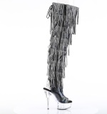 Schwarz 15 cm DELIGHT exotic overkneestiefel mit strass fransen