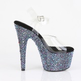 Schwarz 18 cm BEJEWELED-708MS pole dance high heels schuhe strass plateau