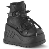 Schwarze 12 cm keilabsatz STOMP-60 damen schnürschuhe mit wedge absatz