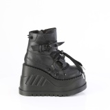 Schwarze 12 cm keilabsatz STOMP-60 damen schnürschuhe mit wedge absatz