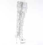 Silber 15 cm DELIGHT exotic overkneestiefel mit strass fransen