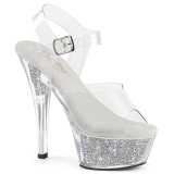 Silber 15 cm KISS-208RSI transparent plateau high heels mit strass steinen