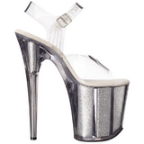 Silber 20 cm FLAMINGO-808G Glitter Plateau High Heels