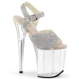 Silber 20 cm FLAMINGO plateau high heels mit strass steinen