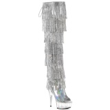 Silver 15 cm DELIGHT exotic overknee boots rhinestone fringes