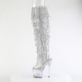 Silver 18 cm disco dance gogo overknee boots rhinestone fringes