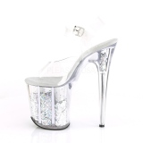 Silver 20 cm FLAMINGO-808GF glitter platform high heels shoes