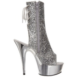 Silver Glitter 15 cm Pleaser DELIGHT-1018G Platform Ankle Calf Boots