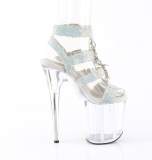 Silver rhinestone 20 cm FLAMINGO pleaser high heels strappy sandals