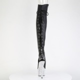 Strass 18 cm PEEP TOE schwarze overknee stiefel mit schnürung high heels