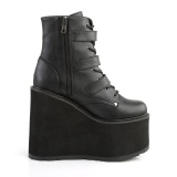 Vegan 14 cm SWING-103 womens ankle boots platform with buckles black