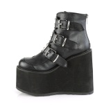 Vegan 14 cm SWING-105 damen plateauboots mit schnallen schwarz