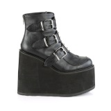 Vegan 14 cm SWING-105 womens ankle boots platform with buckles black