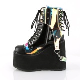 Vegan 14 cm SWING-115 womens ankle boots platform with buckles black