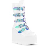 Vegan 14 cm SWING-230 emo calf-high women boots platform with buckles pearl effect