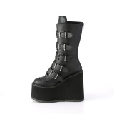 Vegan 14 cm SWING-230 platform halbhohe stiefel damen mit schnallen schwarz