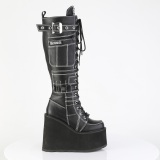 Vegan 14 cm SWING-260 kniehohe plateaustiefel damen mit schnürung