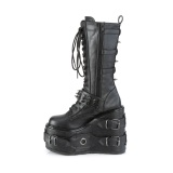 Vegan 14 cm SWING-327 kniehohe plateaustiefel damen mit schnürung