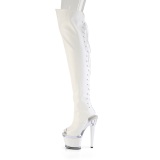 Vegan 18 cm SPECTATOR-3030 white high heeled thigh high boots open toe with lace up