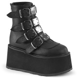 Vegan 9 cm DAMNED-105 damen plateauboots mit schnallen schwarz